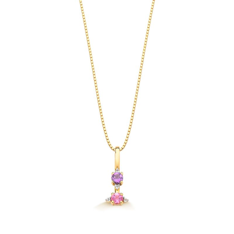 Pingente em Ouro Amarelo com Ametista, Topázio Incolor, Turmalina Rosa Pingente em Ouro Amarelo com Ametista, Topázio Incolor, Turmalina Rosa