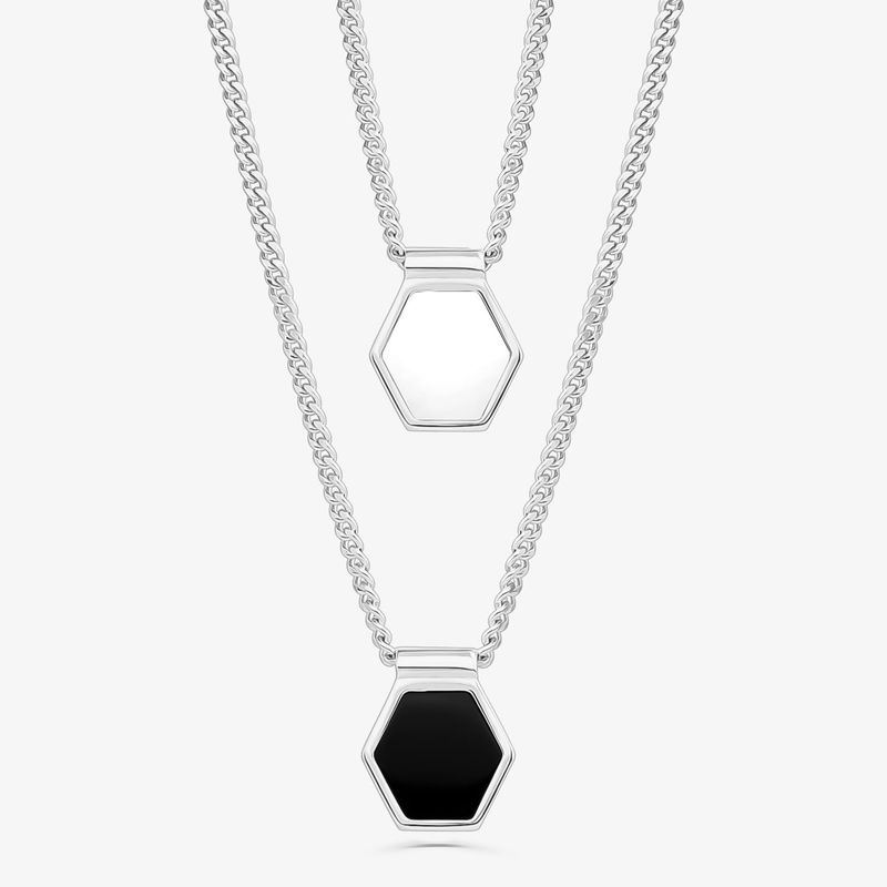 Colar Escapulário Hexagonal com Ágata Negra em Prata 925 Colar Escapulário Hexagonal com Ágata Negra em Prata 925