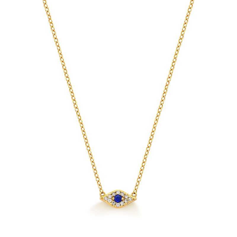 Colar Olho Grego Cravejado em Prata 925 com Banho de Ouro Amarelo 18k