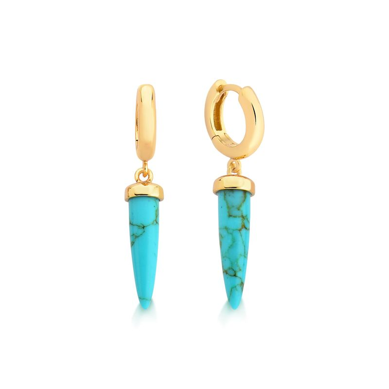 Argola Dente de Sabre com Cristal Turquesa em Prata 925 com Banho de Ouro Amarelo 18k Argola Dente de Sabre com Cristal Turquesa em Prata 925 com Banho de Ouro Amarelo 18k