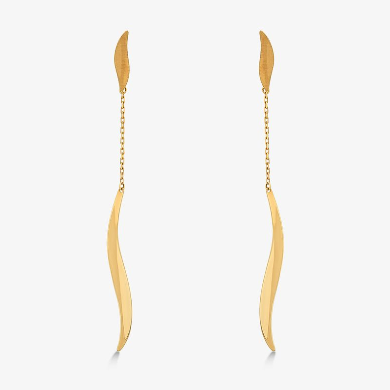 Brinco Longo Onda em Ouro Amarelo 18k