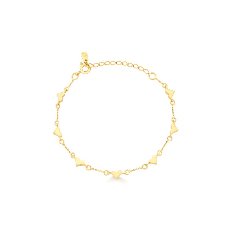 Pulseira Corações em Prata 925 com Banho de Ouro Amarelo 18k Pulseira Corações em Prata 925 com Banho de Ouro Amarelo 18k