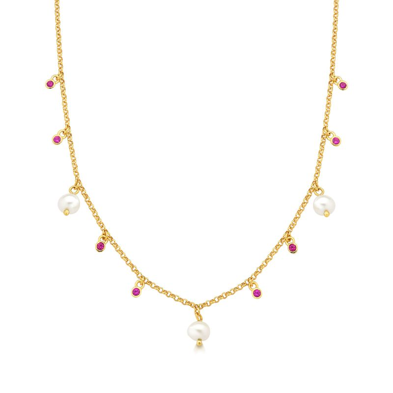 Colar com Pérola e Cravejado em Prata 925 com Banho de Ouro Amarelo 18k Colar com Pérola e Cravejado em Prata 925 com Banho de Ouro Amarelo 18k
