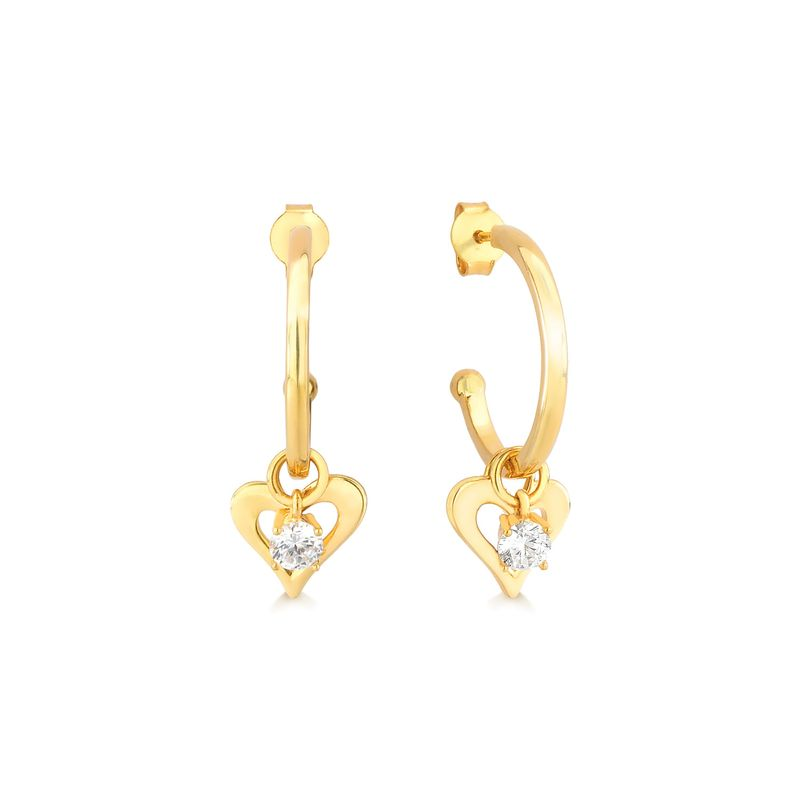 Argola Coração Cravejado em Prata 925 com Banho de Ouro Amarelo 18k Argola Coração Cravejado em Prata 925 com Banho de Ouro Amarelo 18k