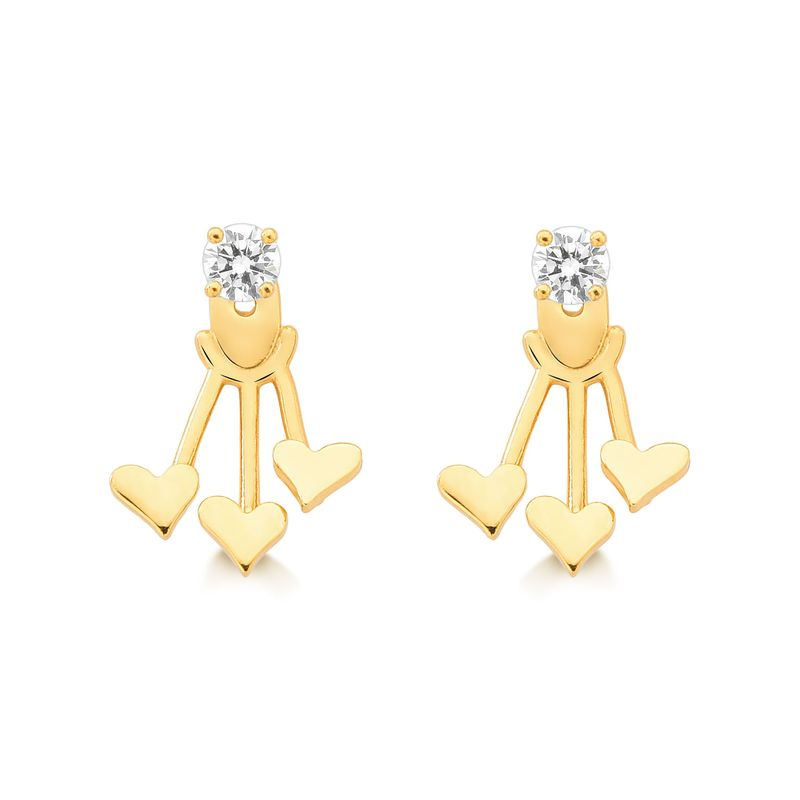Brinco Ear Jacket Coração Cravejado em Prata 925 com Banho de Ouro Amarelo 18k Brinco Ear Jacket Coração Cravejado em Prata 925 com Banho de Ouro Amarelo 18k