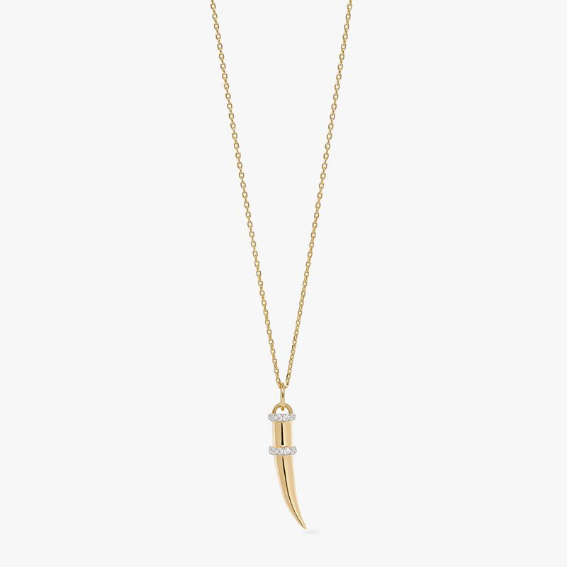 Colar Dente de Sabre Cravejado em Prata 925 com Banho de Ouro Amarelo 18k Colar Dente de Sabre Cravejado em Prata 925 com Banho de Ouro Amarelo 18k