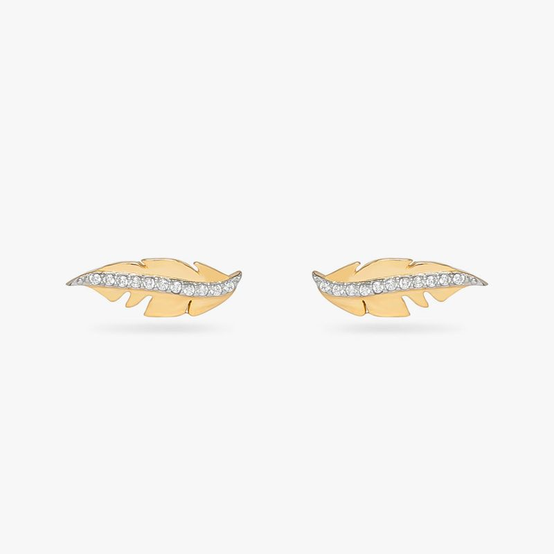 Brinco Pena Cravejado em Prata 925 com Banho de Ouro Amarelo 18k Brinco Pena Cravejado em Prata 925 com Banho de Ouro Amarelo 18k