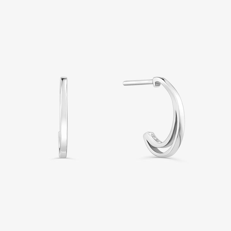 Brinco Meia Argola Dupla 12mm em Prata 925 Brinco Meia Argola Dupla 12mm em Prata 925