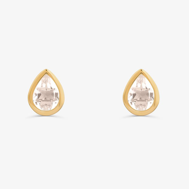 Brinco Gota com Quartzo Rosa em Prata 925 com Banho de Ouro Amarelo 18k Brinco Gota com Quartzo Rosa em Prata 925 com Banho de Ouro Amarelo 18k