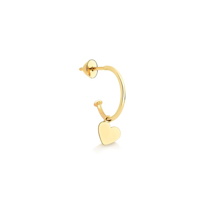 Brinco Argola Única Coração em Ouro Amarelo 18k Brinco Argola Única Coração em Ouro Amarelo 18k