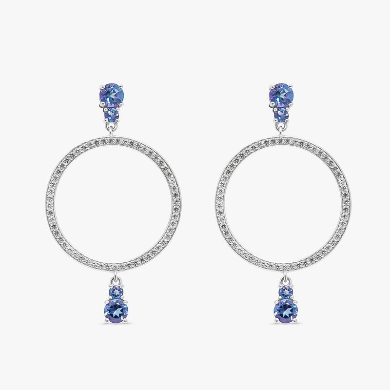 Brinco Argola Frontal com Safira e Topázio Azul em Prata 925