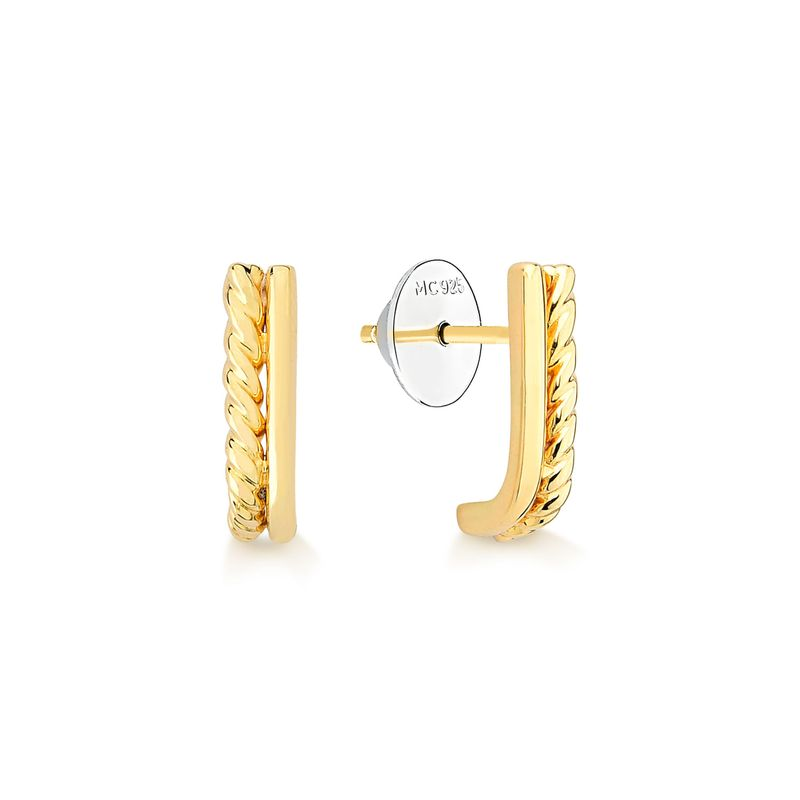 Brinco Ear Hook Duplo Torcido em Prata 925 com Banho de Ouro Amarelo 18k Brinco Ear Hook Duplo Torcido em Prata 925 com Banho de Ouro Amarelo 18k