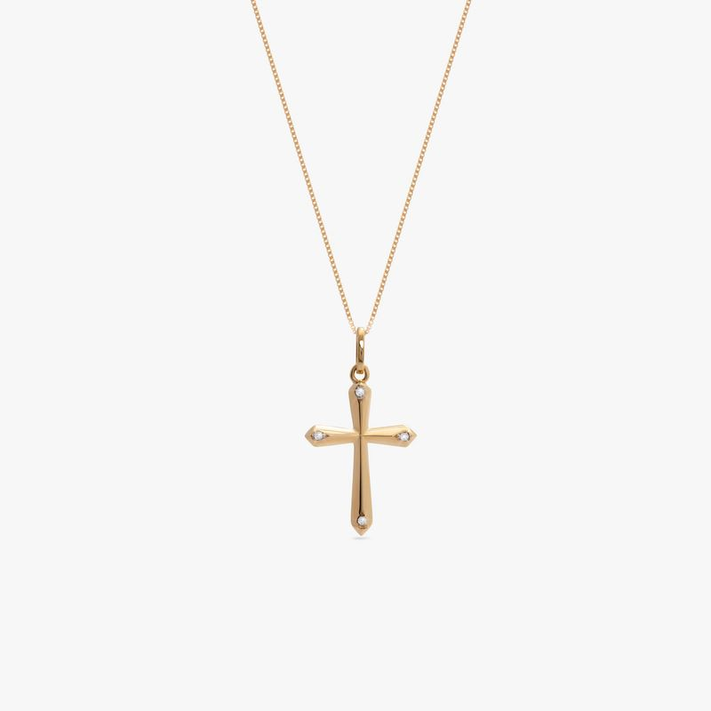 Pingente Cruz com 2 Pontos de Diamantes em Ouro Amarelo 18k Pingente Cruz com 2 Pontos de Diamantes em Ouro Amarelo 18k