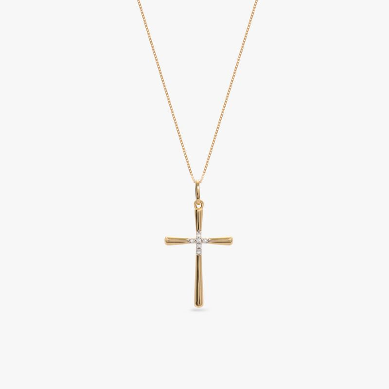 Pingente Cruz com 3 Pontos de Diamantes em Ouro Amarelo 18k Pingente Cruz com 3 Pontos de Diamantes em Ouro Amarelo 18k