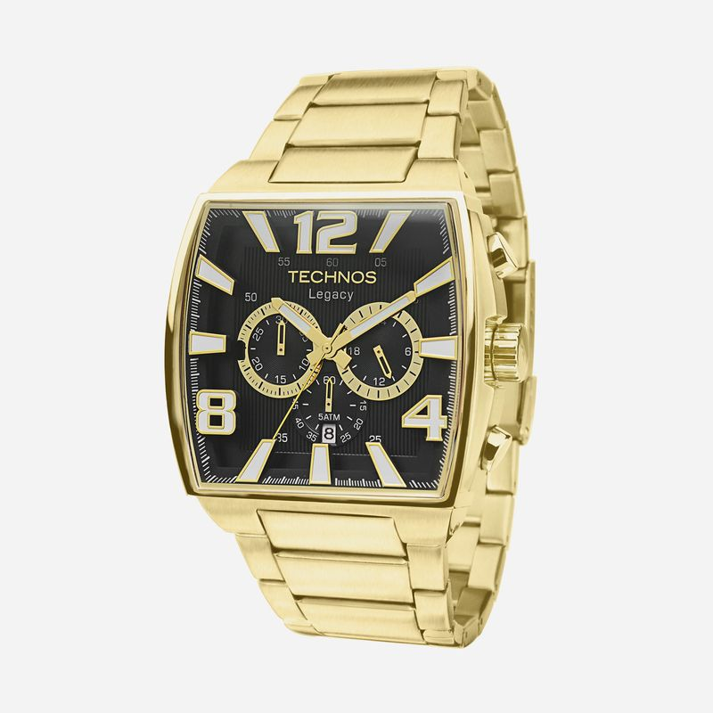 Relógio Technos Masculino Cronógrafo Quadrado em Aço Dourado Relógio Technos Masculino Cronógrafo Quadrado em Aço Dourado