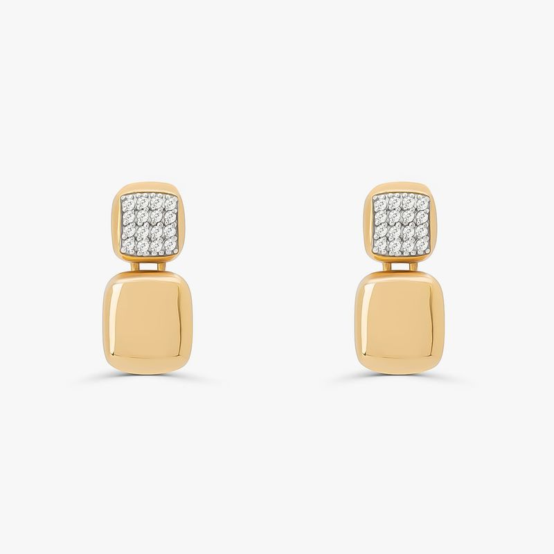 Brinco Duplo com Pavê de Diamante em Ouro Amarelo 18k Brinco Duplo com Pavê de Diamante em Ouro Amarelo 18k