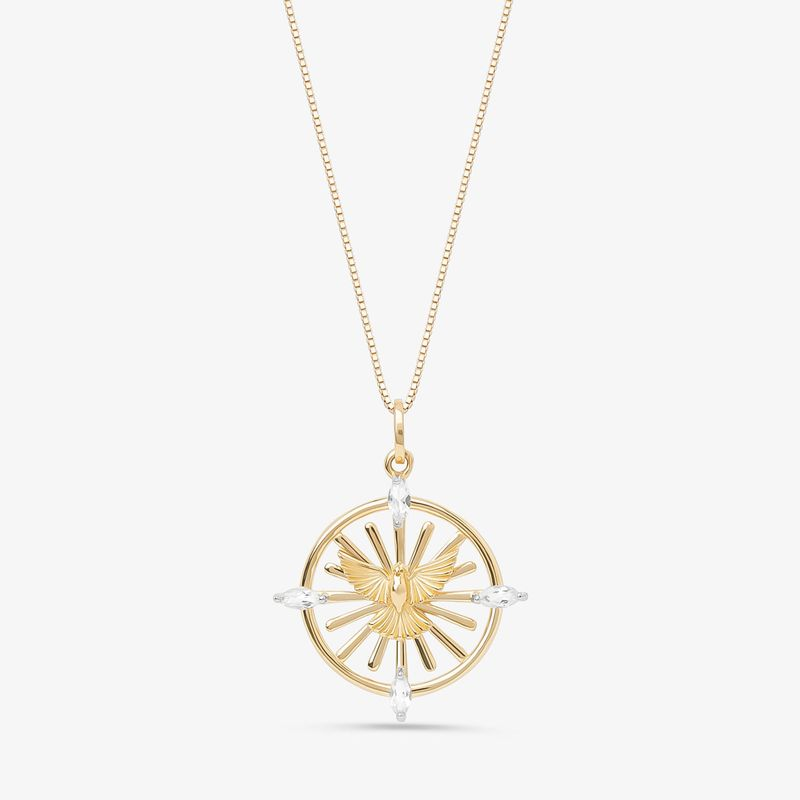 Pingente Sagrado Coração com Topázio Incolor em Ouro Amarelo 18k Pingente Sagrado Coração com Topázio Incolor em Ouro Amarelo 18k