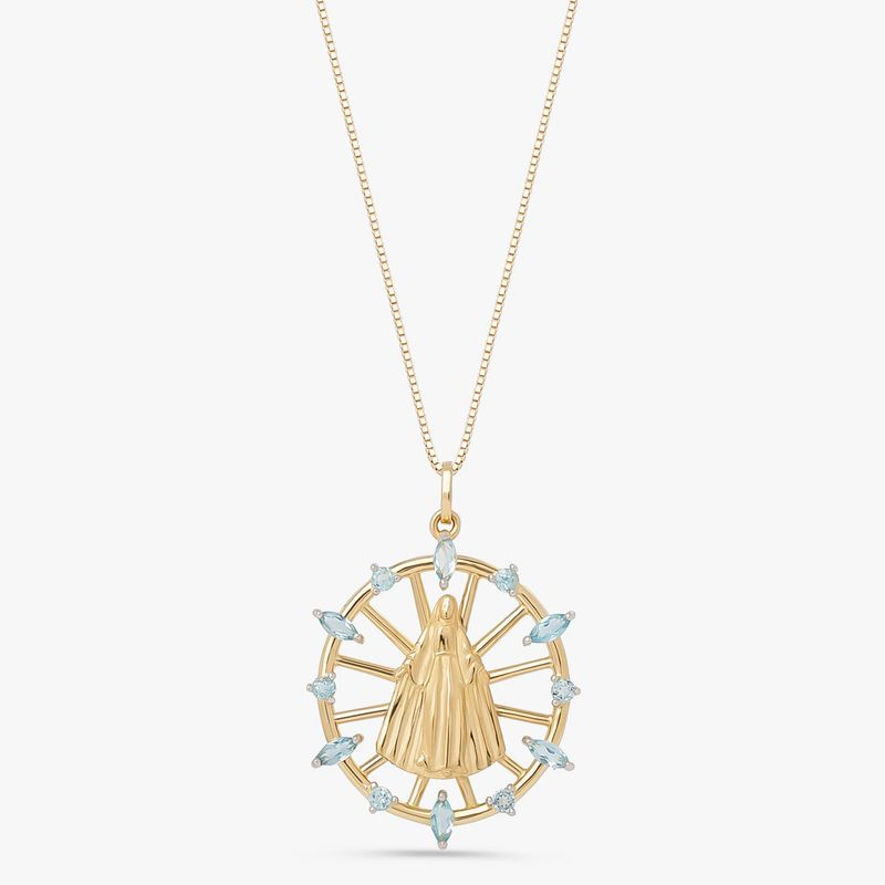 Pingente Nossa Sra Das Graças com Topázio Swisse em Ouro Amarelo 18k Pingente Nossa Sra Das Graças com Topázio Swisse em Ouro Amarelo 18k