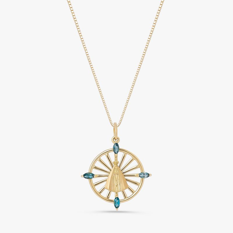 Pingente Nossa Sra Aparecida com Topázio London em Ouro Amarelo 18k Pingente Nossa Sra Aparecida com Topázio London em Ouro Amarelo 18k