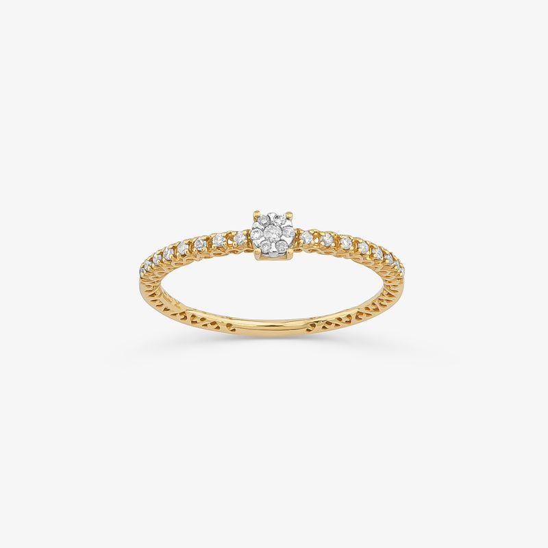 Anel Solitario com 12 Pontos de Diamantes em Ouro Amarelo 18k Anel Solitario com 12 Pontos de Diamantes em Ouro Amarelo 18k