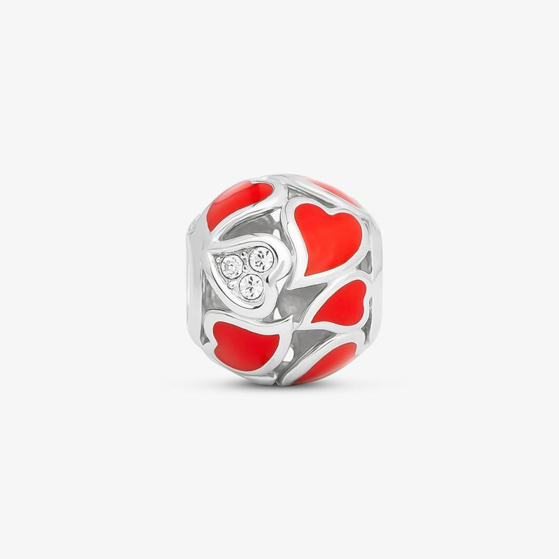 Charm Coração Vermelho Cravejado em Prata 925 Charm Coração Vermelho Cravejado em Prata 925