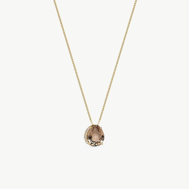 Pingente em Ouro Amarelo com Diamante e Quartzo Fumê Pingente em Ouro Amarelo com Diamante e Quartzo Fumê