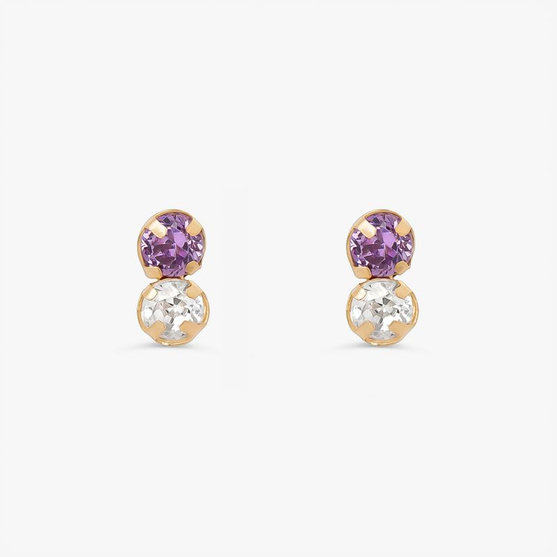 Brinco com Zircônia Lilás e Incolor em Ouro Amarelo 18k Brinco com Zircônia Lilás e Incolor em Ouro Amarelo 18k