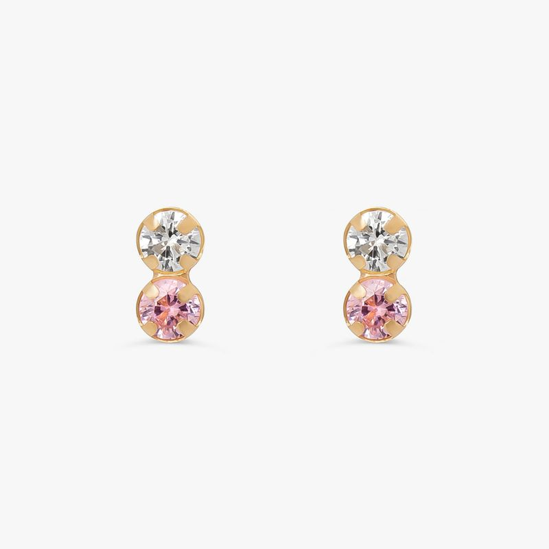 Brinco com Zircônia Rosa e Incolor em Ouro Amarelo 18k Brinco com Zircônia Rosa e Incolor em Ouro Amarelo 18k