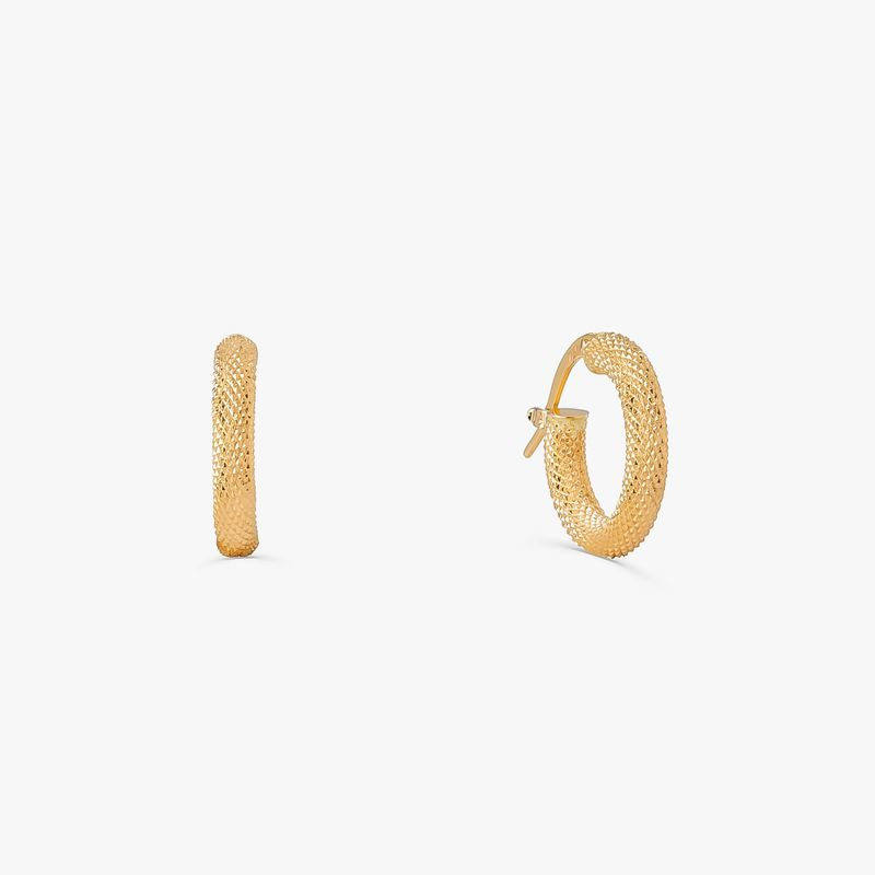 Brinco Argola Fio Redondo Texturizada em Ouro Amarelo 18k - 10 mm Brinco Argola Fio Redondo Texturizada em Ouro Amarelo 18k - 10 mm