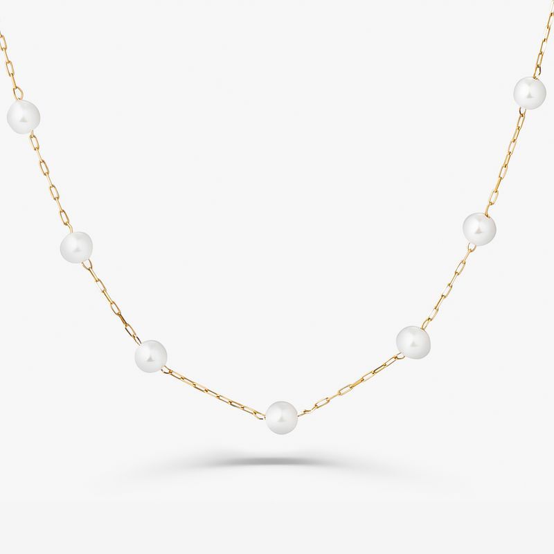 Colar Com Pérolas em Ouro Amarelo 18k - 43cm Colar Com Pérolas em Ouro Amarelo 18k - 43cm