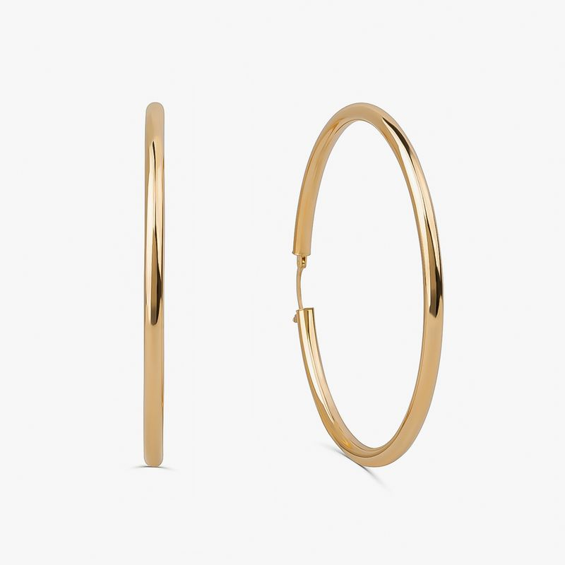 Brinco Argola Fio Redondo em Ouro Amarelo 18k - 50 mm Brinco Argola Fio Redondo em Ouro Amarelo 18k - 50 mm