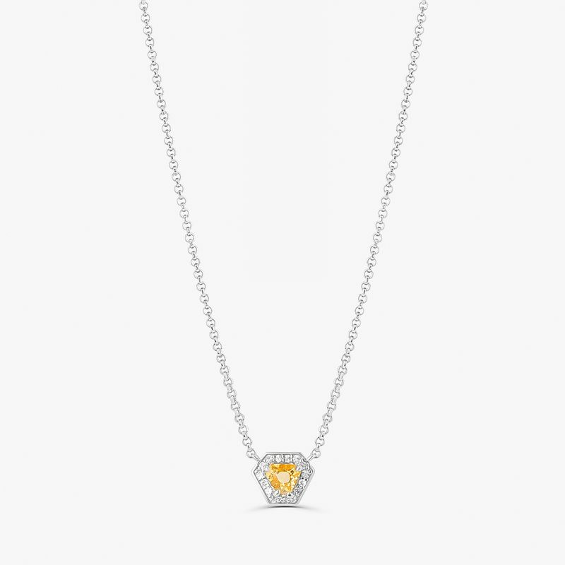 Colar Hexagonal com Citrino e Safira em Prata 925 Colar Hexagonal com Citrino e Safira em Prata 925