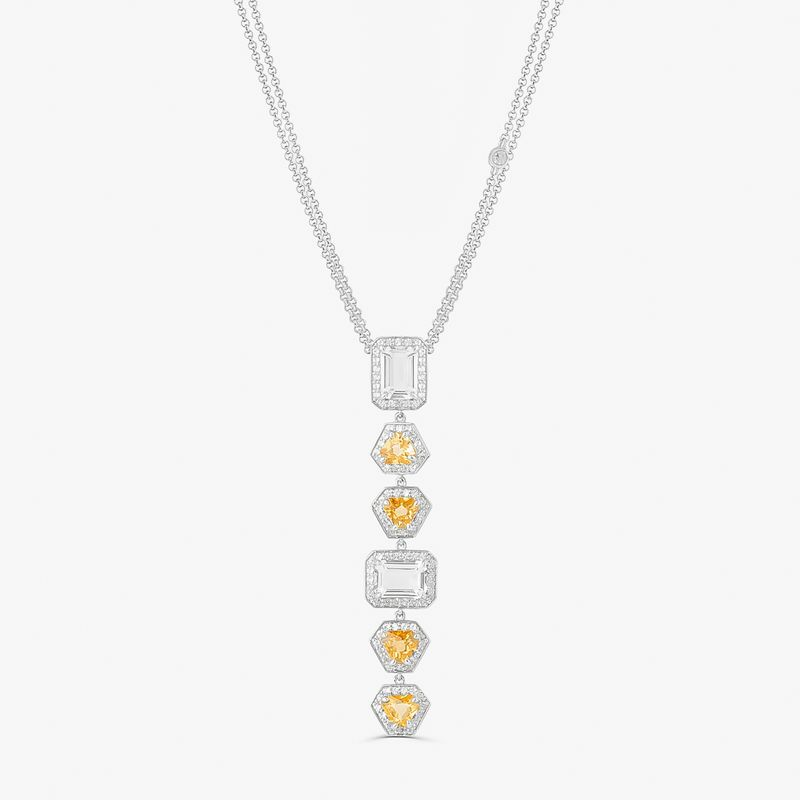 Colar Articulado com Citrino, Quartzo e Safira em Prata 925 Colar Articulado com Citrino, Quartzo e Safira em Prata 925