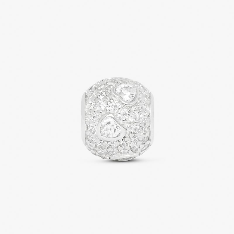 Charm Corações Brilhantes Cravejado em Prata 925 Charm Corações Brilhantes Cravejado em Prata 925