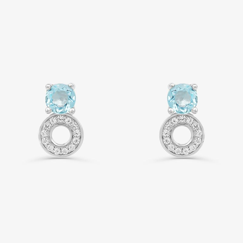 Brinco Stud com Topázio Azul e Safira em Prata 925