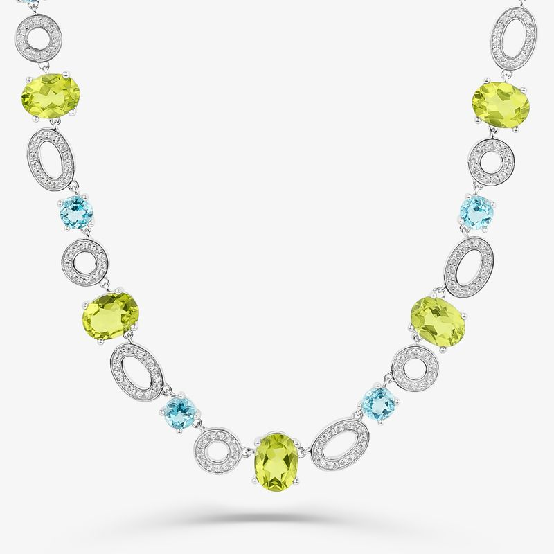 Maxi Colar com Peridoto, Topázio Azul e Safira em Prata 925 Maxi Colar com Peridoto, Topázio Azul e Safira em Prata 925
