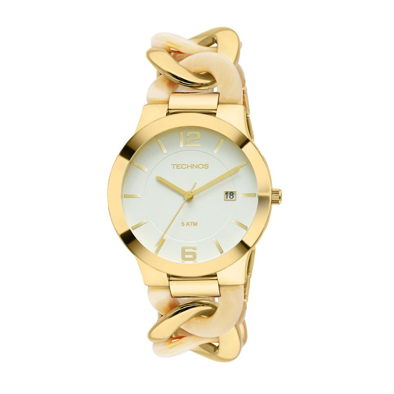 Relógio Technos Feminino com Pulseira de Elos Mista de Aço e Acetato 2115UK/4B Relógio Technos Feminino com Pulseira de Elos Mista de Aço e Acetato 2115UK/4B