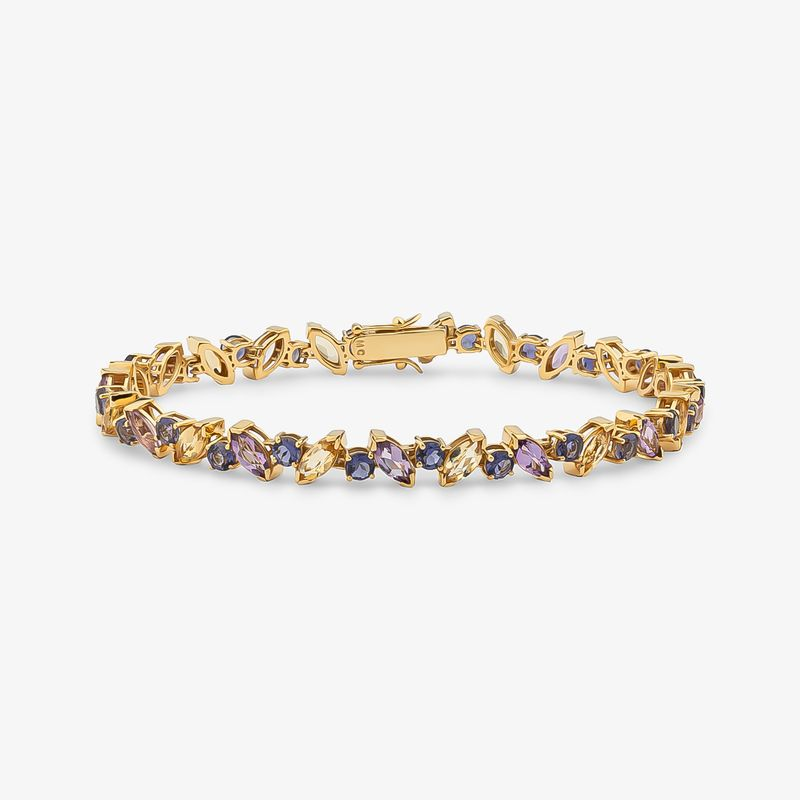 Pulseira com Ametista, Citrino e Iolita em Ouro Amarelo 18k - 18cm Pulseira com Ametista, Citrino e Iolita em Ouro Amarelo 18k - 18cm