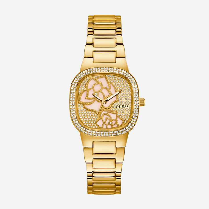 Relógio Guess Feminino em Aço Dourado com Cristais e Flores GW0544L1 Relógio Guess Feminino em Aço Dourado com Cristais e Flores GW0544L1