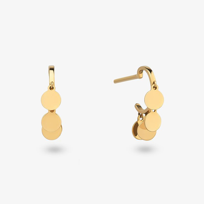 Brinco Argola Pequena com Discos Articulados em Ouro Amarelo 18k Brinco Argola Pequena com Discos Articulados em Ouro Amarelo 18k
