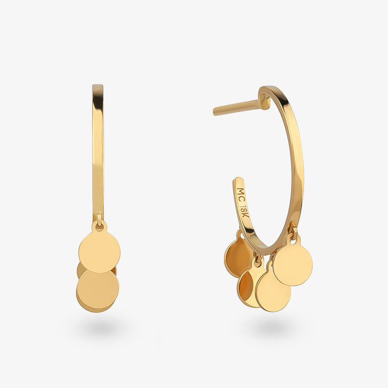 Brinco Argola Média com Discos Articulados em Ouro Amarelo 18k Brinco Argola Média com Discos Articulados em Ouro Amarelo 18k