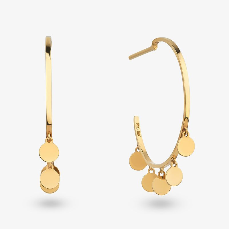 Brinco Argola Grande com Discos Articulados em Ouro Amarelo 18k Brinco Argola Grande com Discos Articulados em Ouro Amarelo 18k