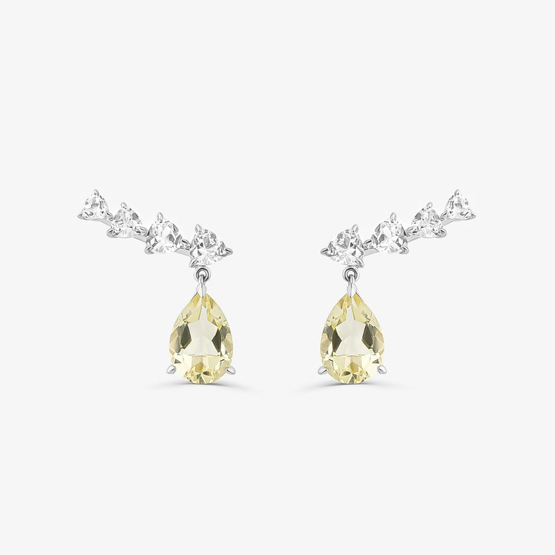 Brinco Earcuff com Quartzo Lemon e Safira em Prata 925 Brinco Earcuff com Quartzo Lemon e Safira em Prata 925