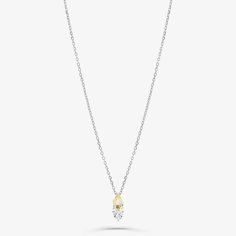 Colar com Quartzo Lemon e Safira em Prata 925 Colar com Quartzo Lemon e Safira em Prata 925
