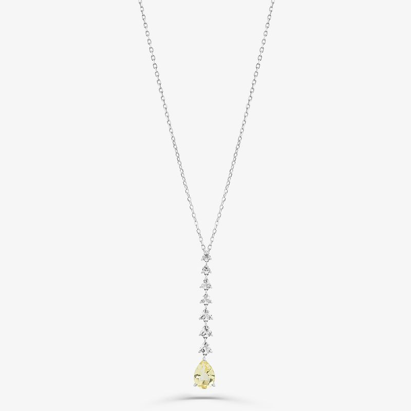 Colar Maxi Vertical com Quartzo Lemon e Safira em Prata 925 Colar Maxi Vertical com Quartzo Lemon e Safira em Prata 925