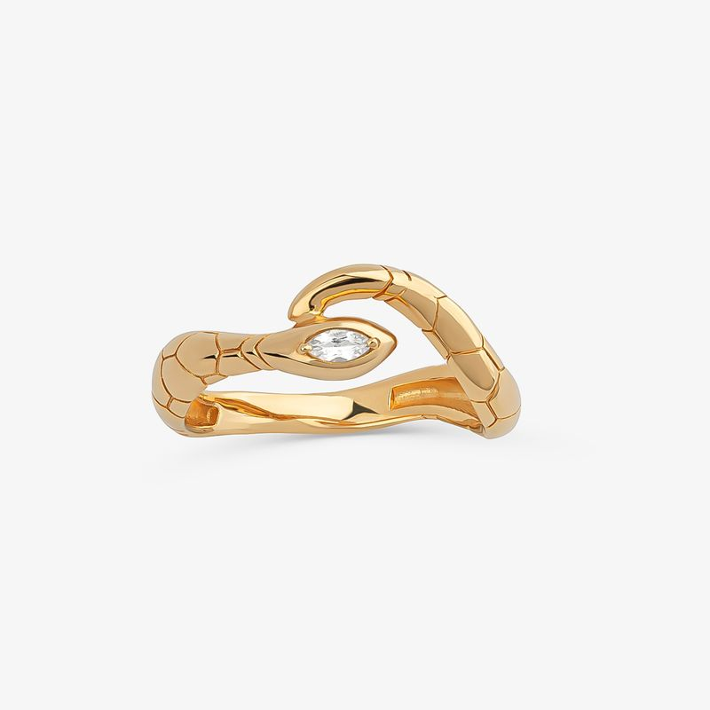 Anel Serpente com Topázio em Prata 925 com Banho de Ouro Amarelo 18K Anel Serpente com Topázio em Prata 925 com Banho de Ouro Amarelo 18K