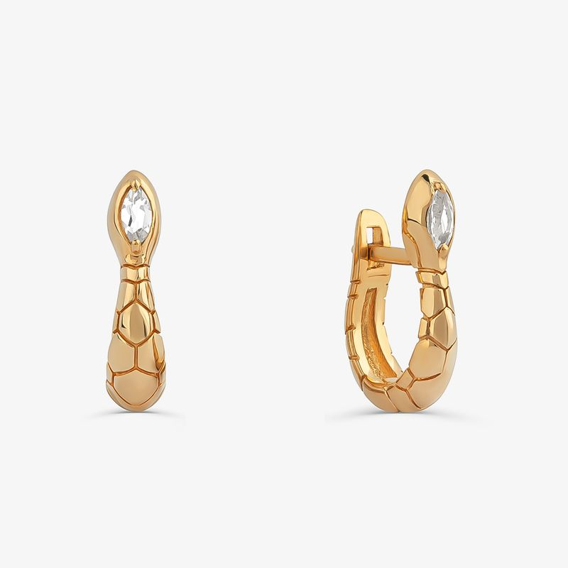Brinco Argola Serpente com Topázio em Prata 925 com Banho de Ouro Amarelo 18K Brinco Argola Serpente com Topázio em Prata 925 com Banho de Ouro Amarelo 18K