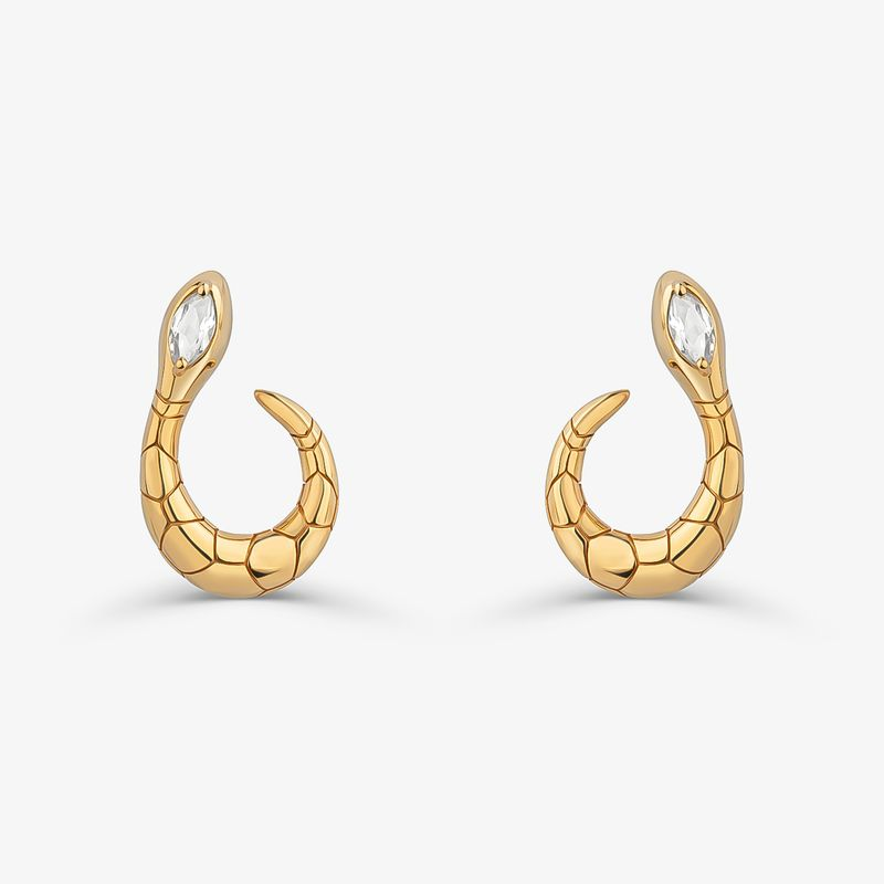 Brinco Argola Frontal Serpente com Topázio em Prata 925 com Banho de Ouro Amarelo 18K Brinco Argola Frontal Serpente com Topázio em Prata 925 com Banho de Ouro Amarelo 18K
