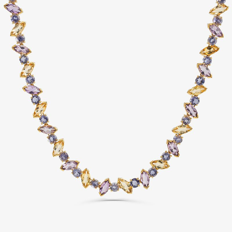 Colar Maxi com Ametista, Citrino e Iolita em Ouro Amarelo 18k
