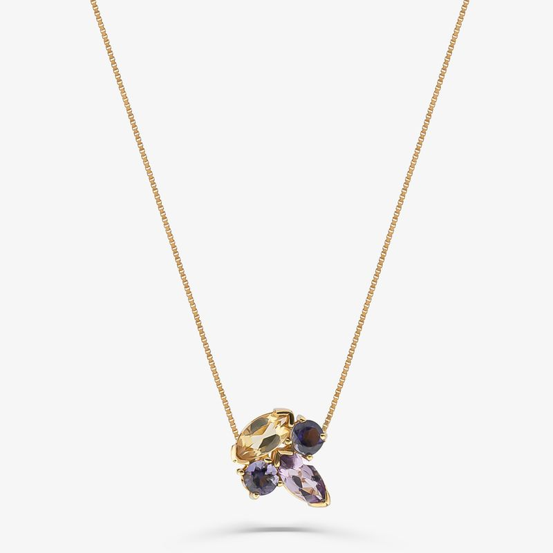 Pingente com Ametista, Citrino e Iolita em Ouro Amarelo 18k Pingente com Ametista, Citrino e Iolita em Ouro Amarelo 18k